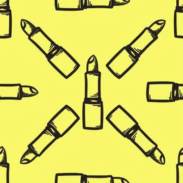 Lipstick seamless pattern vector  hand drawn. Stock Illustration