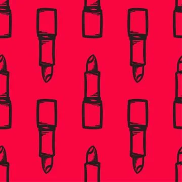 Lipstick seamless pattern vector  hand drawn. Stock Illustration