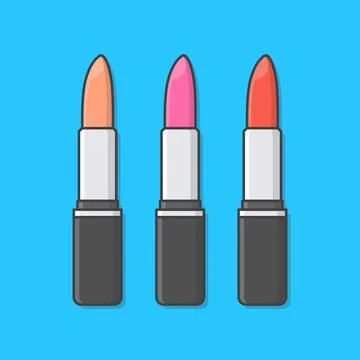 Lipsticks In Different Color Vector Icon Illustration. Make Up Beauty Produ.. Stock Illustration