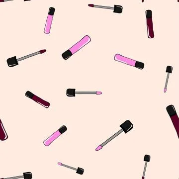 Lipsticks seamless pattern. Hand drawn colorful cosmetic elements. Stock Illustration