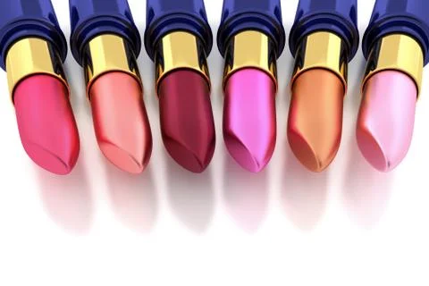 Lipsticks on white 3D render Illustrazione stock