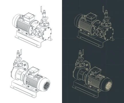 Liquefied gas pumping unit technical isometric drawings 库存插图