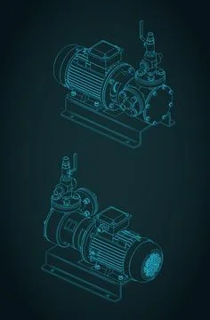 Liquefied gas pumping unit technical isometric blueprints 库存插图