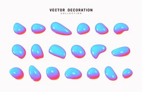 Liquid 3d Shapes with hologram gradient in color. Set isolated liquid element 스톡 일러스트
