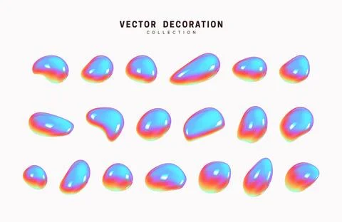 Liquid 3d Shapes with hologram gradient in color. Set isolated liquid element 스톡 일러스트