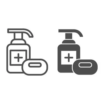 Liquid and soap line and solid icon. Hygiene health protection outline style Stock Illustration