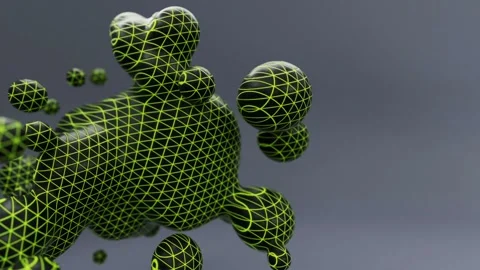 Liquid animated metaball with grid pattern or organic floating spheres blobes Stock Footage 161123424