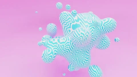 Liquid animated metaball with striped blue pattern or floating spheres blobes Stock Footage 162575882