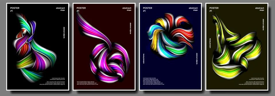 Liquid, Brush Poster Set Vector. Multicolored Object. Drop, Oil. Surreal Graphic Illustrazione stock