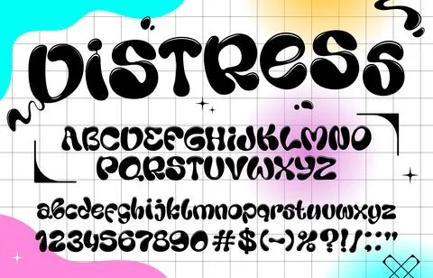 Liquid bubble font, funky wavy type, y2k letters Stock Illustration
