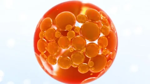 Liquid bubble selective focus animation move through or Serum Gold Collagen. Video stock 280097297