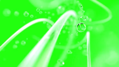 Liquid bubble selective focus animation move through on green screen. Stock Footage 302880167