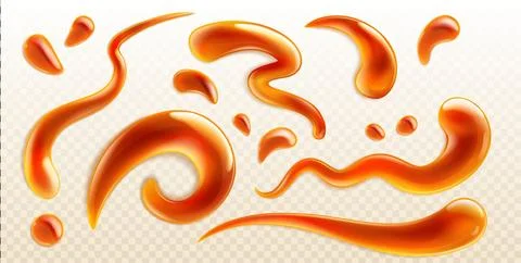 Liquid caramel splashes set on transparent Stock Illustration