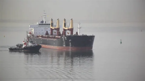 Liquid Cargo Ship Approached By Tug Boats Stock-Footage 38296320