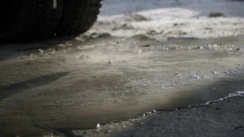 Liquid from cement slurry on stone slabs Stock Footage 82132873