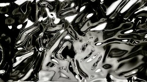Liquid chrome background with distorted monochrome abstract wave texture refl Stockfoto's