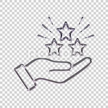 Liquid Chrome Hand Holding Stars Rating Icon PSD Template