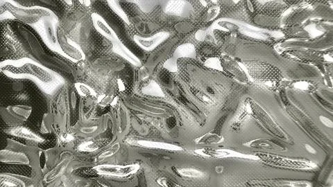 Liquid chrome texture reflects shimmering light on wavy metallic surface crea Stock Photos