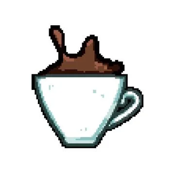 Liquid coffee cup splash pixel art vector illustration Illustrazione stock