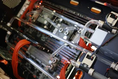 Liquid colling system of high performance workstation background Stockfoto's