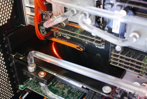 Liquid colling system of high performance workstation background Stockfoto's