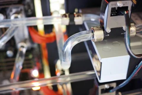 Liquid colling system of high performance workstation background Stock Photos