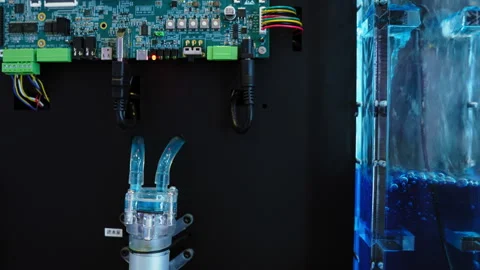 Liquid Cooled Processor with Tubing and Electronic Sensors Stock Footage 348832310