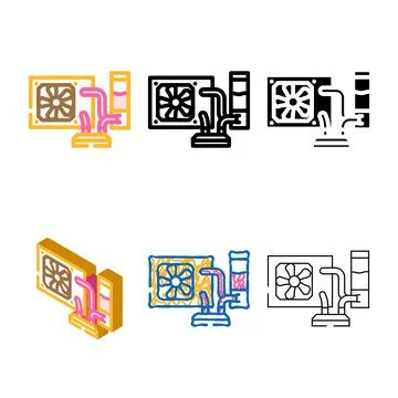 Liquid cooling gaming forms pc color icon vector Illustrazione stock