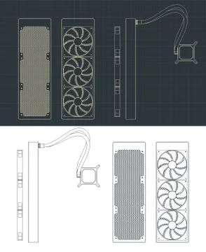 Liquid cooling system blueprints Stock Illustration
