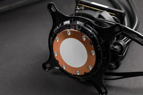 Liquid cooling system of computer components, processor, video card, heat dis 스톡 사진