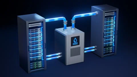 Liquid Cooling System Connecting Server Racks In Data Center Stock-Footage 346220648