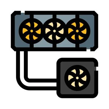 Liquid cooling system with fans for computer hardware Stock Illustration