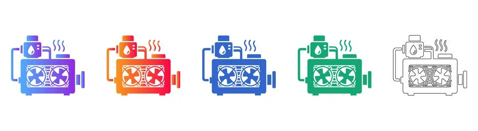 Liquid Cooling System Hardware Icons Stock Illustration