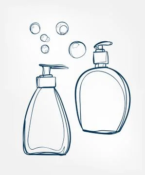 Liquid cosmetics jars line art sketch outline isolated design element cosmeti Stock Illustration