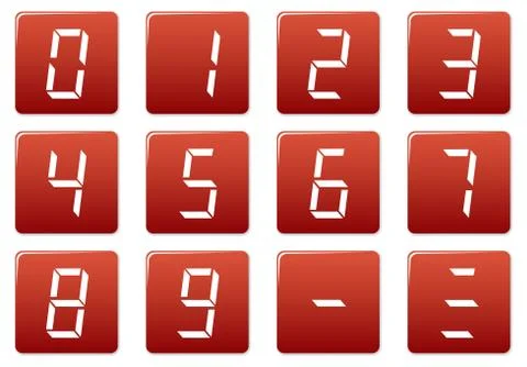 Liquid crystal digits square icons set. Stock Illustration