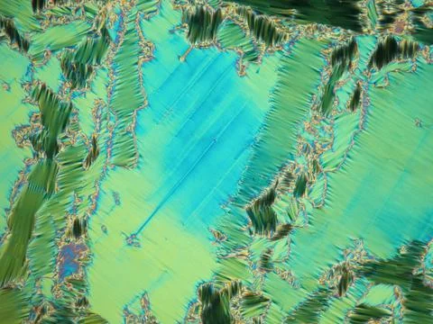 Liquid crystal pattern viewed under polarized light microscope Stock Photos