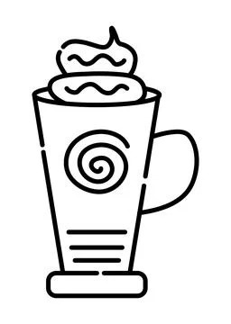 Liquid dessert in a cup black line illustration Stock Illustration