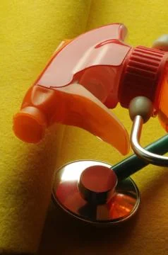 Liquid detergent bottle with stethoscope Stock Photos