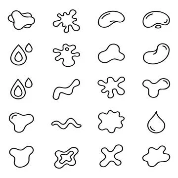 Liquid drop blot set line art vector illustration isolated on white Illustration