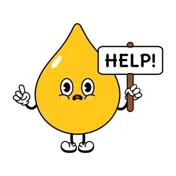 Liquid drop character holding help sign asking assistance Stock Illustration