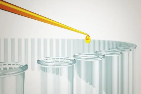 Liquid drop falling into test tube. Ilustração Stock