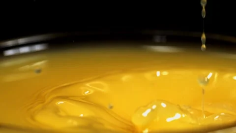 Liquid effect.  Orange Juice surface with pour, detail, 2000 fps slow motion Stock Footage 299735065
