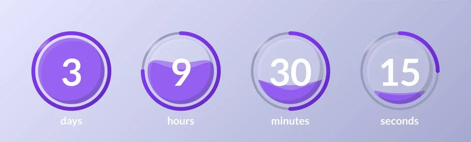 Liquid effect translucent circular countdown timer set 库存插图
