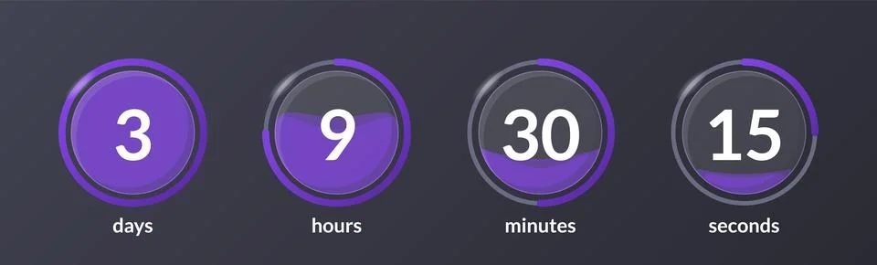 Liquid effect translucent countdown timer set on dark background Stock Illustration