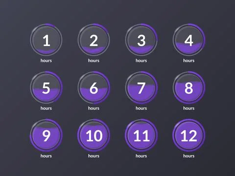 Liquid effect translucent countdown timer set on dark background 库存插图