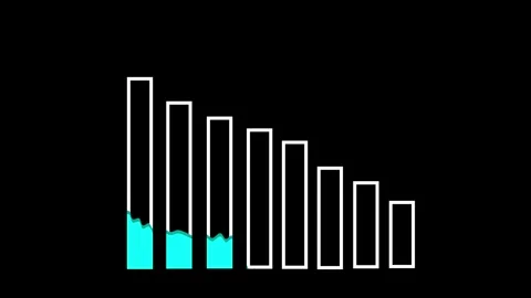 Liquid-filled descending bars on black background representing reduction in.. Stock Footage 321585985