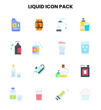 Liquid Flat Set Icons Pack Stock Illustration