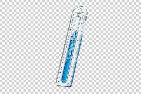 Liquid flow ruler with blue liquid and scale on transparent background. Stock Illustration