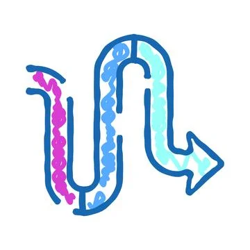 Liquid flowing in a curving pipe arrow diagram Stock Illustration