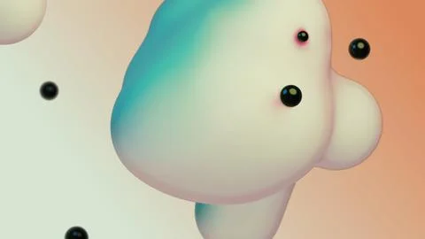 Liquid fluid dynamic abstract animated white metaball floating spheres blobs Ilustración de archivo